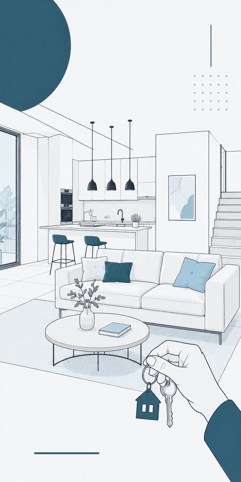 Illustration : remise des clés dans un intérieur rénové