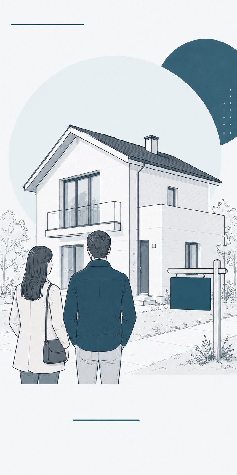Illustration : couple devant une maison à visiter avant achat